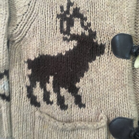 Baby Gap Button Up Knit Sweater Pockets Hooded Reindeer Moose Sz 3 Unisex Beige - Picture 3 of 15